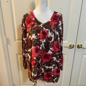 Talbots Floral Sweater Cardigan - Red and Brown